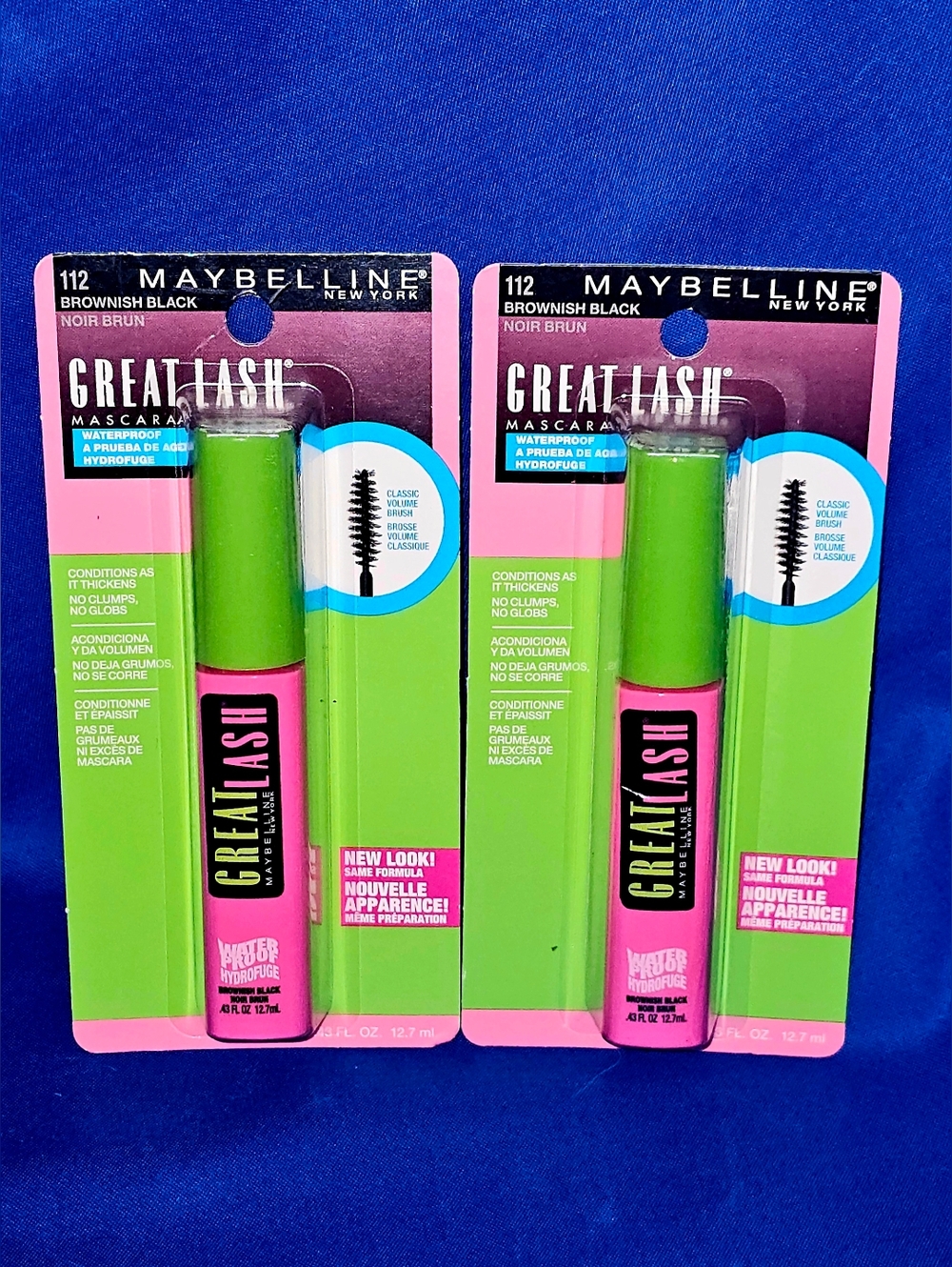 (2) Maybelline Great Lash Waterproof Mascara Brownish Black 112 NEW Classic NOS
